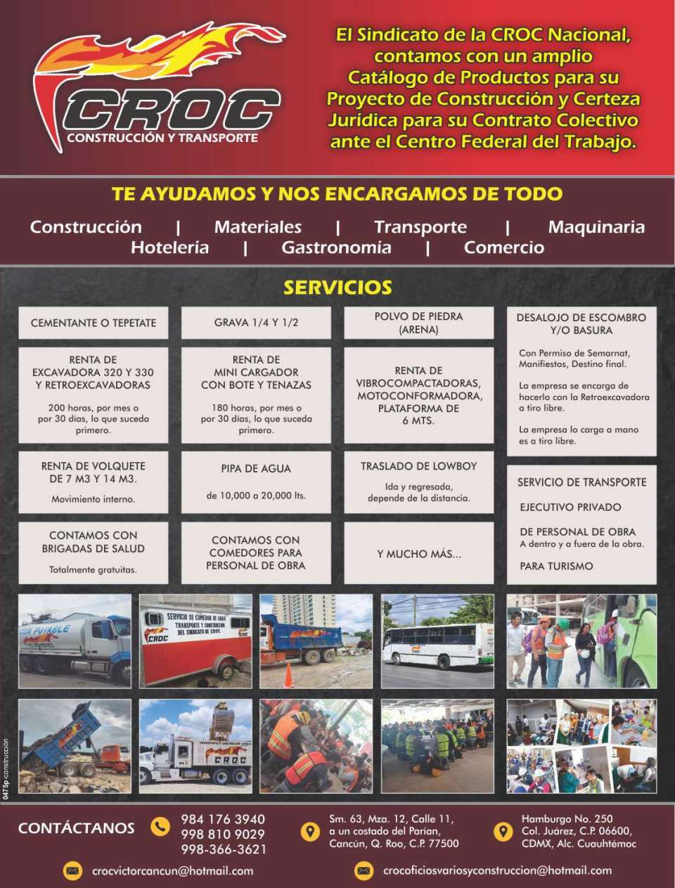 En el sindicato de la CROC Nacional, contamos con un amplio catalogo de productos para su proyecto de construccion y certeza juridica para su contrato colectivo ante el Centro Federal del Trabajo En el sindicato de la CROC Nacional, contamos con un amplio catalogo de productos para su proyecto de construccion y certeza juridica para su contrato colectivo ante el Centro Federal del Trabajo