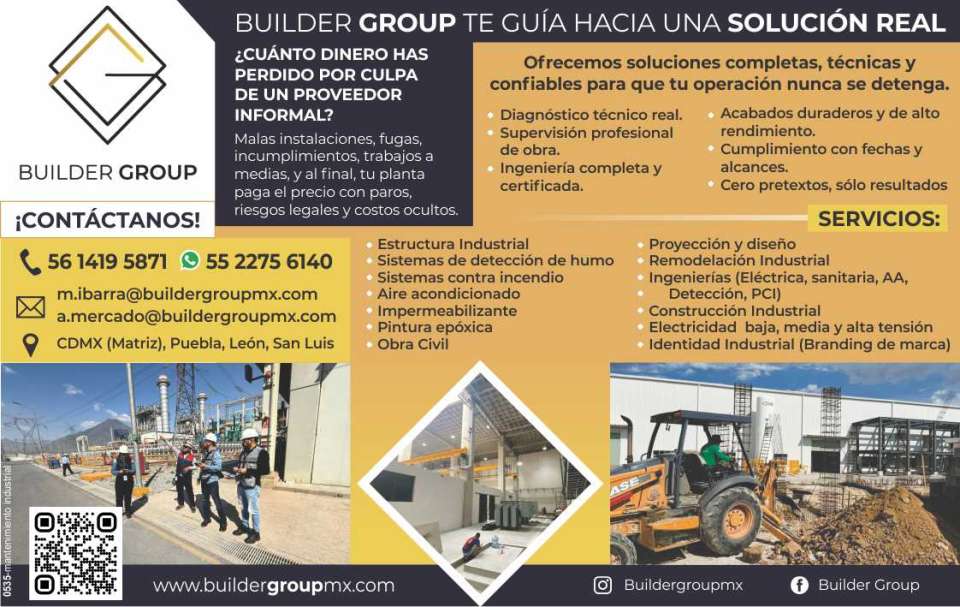 Builder Group te guia hacia una solucion real... Diagnostico tecnico real, Supervision profesional de Obra, Ingenieria completa y certificada, Acabados duraderos y de alto rendimiento, Mantenimiento. Builder Group te guia hacia una solucion real... Diagnostico tecnico real, Supervision profesional de Obra, Ingenieria completa y certificada, Acabados duraderos y de alto rendimiento, Mantenimiento.