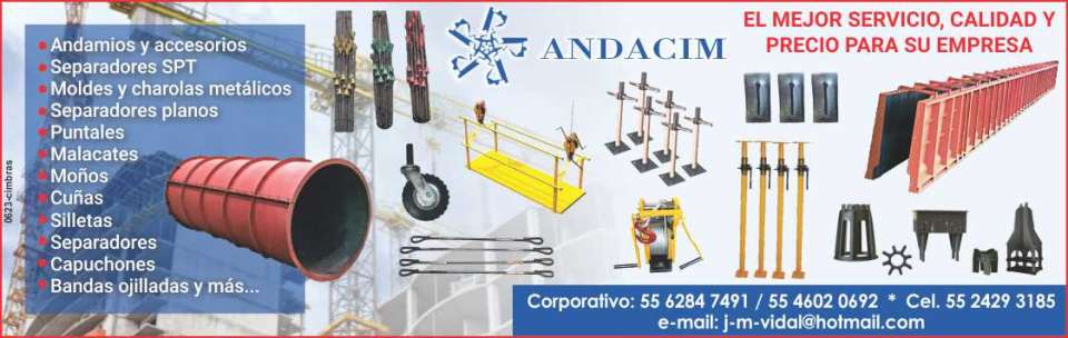 Andamios y Accesorios, Separadores SPT, Moldes y Charolas metalicos, Separadores planos, Puntales, Malacates, Moños, Cuñas, Silletas, Separadores, Capuchones, Bandas ojilladas y mas...