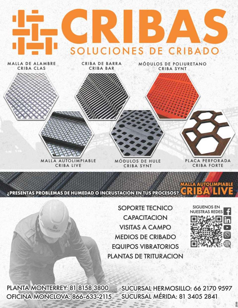 Cribas y Productos Metalicos, soluciones en cribado, tenemos cribas de alambre, modulos sinteticos, placa perforada, cribas de barra, equipos vibratorios, criba-live (autolimpiables). 