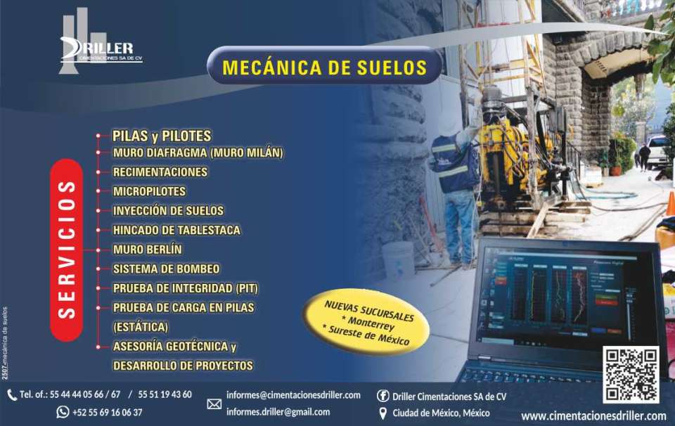 Mecanica de suelos, Pilas, Pilotes, Micropilotes, Recimentaciones, Muro Diafragma, Muro Milan, Tablaestacas, Abatimiento del NAF, Inyeccion de suelos, Geotecnica, Anclas, Concreto lanzado Mecanica de suelos, Pilas, Pilotes, Micropilotes, Recimentaciones, Muro Diafragma, Muro Milan, Tablaestacas, Abatimiento del NAF, Inyeccion de suelos, Geotecnica, Anclas, Concreto lanzado