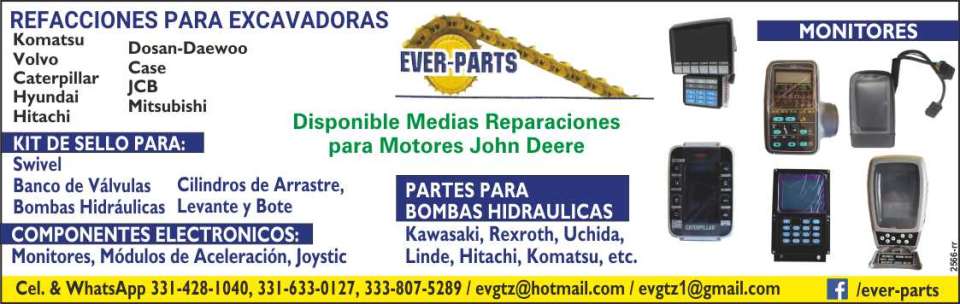 Kits Hidraulicos para Excavadoras, Banco de Valvulas, Bombas Hidraulicas, Componentes electronicos para excavadoras, Refacciones para Maquinaria Pesada, Reparacion de Turbos, Sellos hidraulicos.