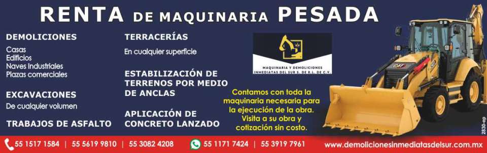 Hacemos todo tipo de Demoliciones, Excavaciones de cualquier volumen, Terracerias, Trabajos de Asfalto, Estabilizacion de Terrenos por medio de anclas. Aplicacion de Concreto Lanzado.