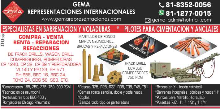 Specialists in Drilling and Blasting, Foundation Piles and Anchors. Purchase, Sale, Rent, Repair and Parts Specialists in Drilling and Blasting, Foundation Piles and Anchors. Purchase, Sale, Rent, Repair and Parts