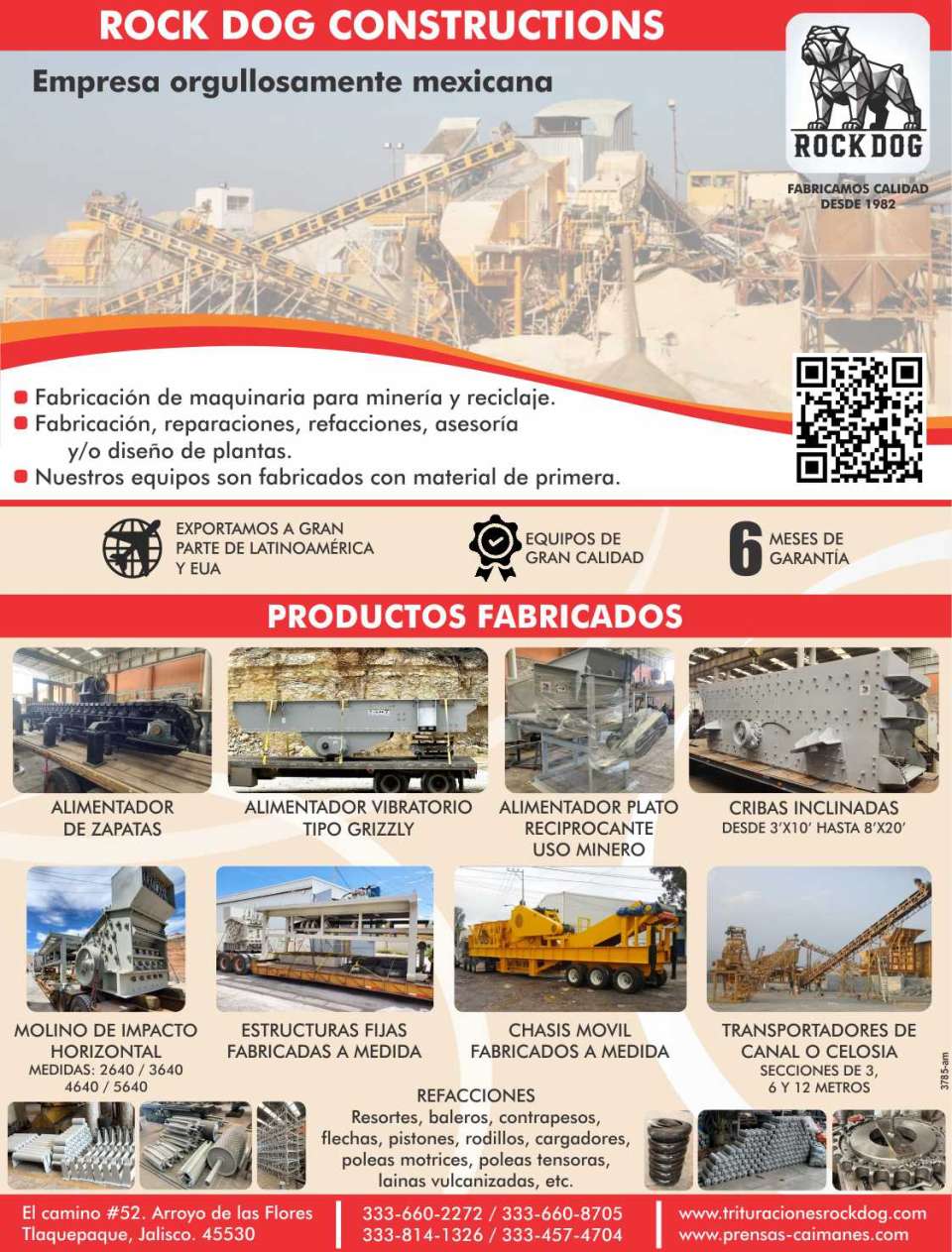 Reparaciones, Refacciones, Asesoria y/o Diseño de Plantas. Alimentadores de Zapatas, Vibratorio o de Plato, Cribas, Molinos de Impacto, Estructuras Fijas, Chasis Movil, Transportadores de Canal.