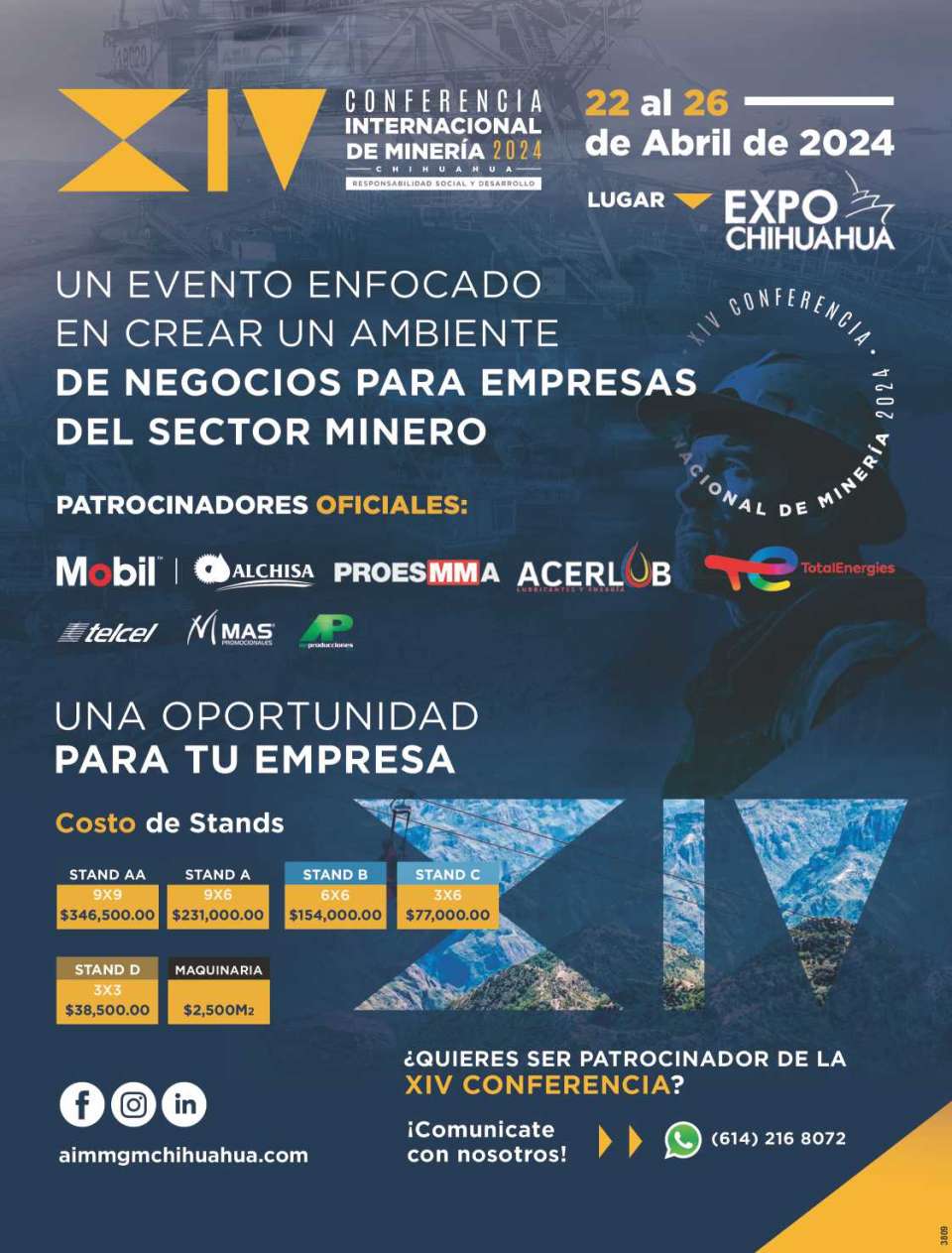 Conferencia y exposicion de maquinaria y productos para Mineria, del 22 al 26 de Abril del 2024, en Chihuahua, Chih. Conferencia y exposicion de maquinaria y productos para Mineria, del 22 al 26 de Abril del 2024, en Chihuahua, Chih.