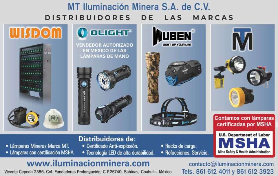 MT Iluminacion Minera. Distribuidores de lamparas mineras marca MT, lamparas con certificacion MSHA, certificado anti-explosion, tecnologia led, racks de carga, refacciones y servicio. MT Iluminacion Minera. Distribuidores de lamparas mineras marca MT, lamparas con certificacion MSHA, certificado anti-explosion, tecnologia led, racks de carga, refacciones y servicio.