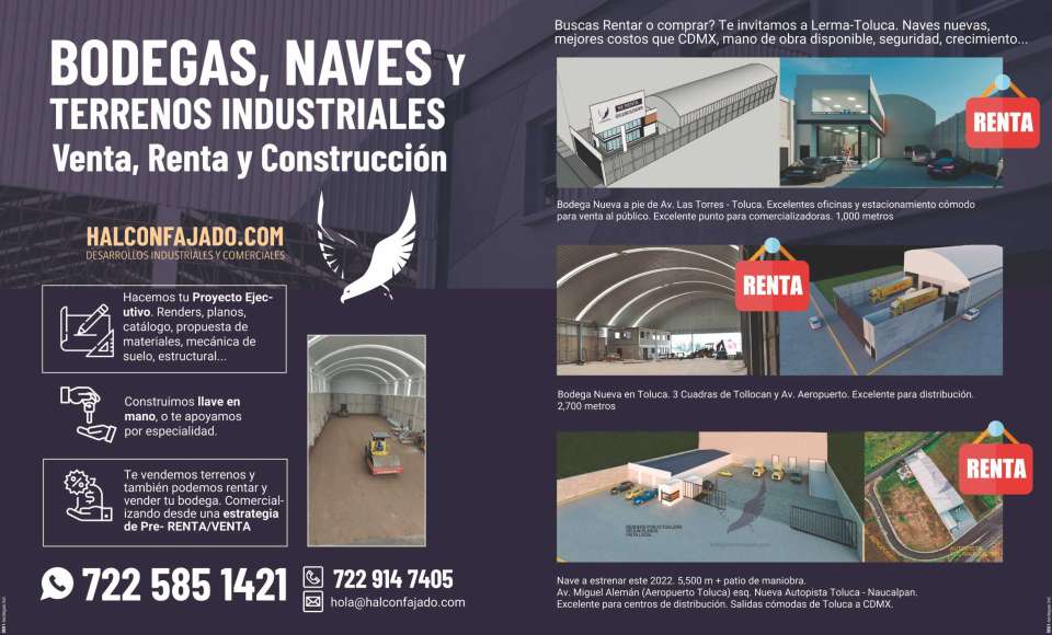 Bodegas, Naves y Terrenos Industriales. Venta, Renta y Construccion