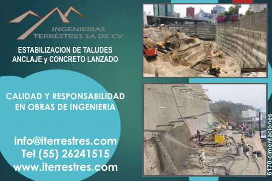 Slope Stabilization, Anchoring and Thrown Concrete. Quality and Responsibility in Engineering works. Slope Stabilization, Anchoring and Thrown Concrete. Quality and Responsibility in Engineering works.
