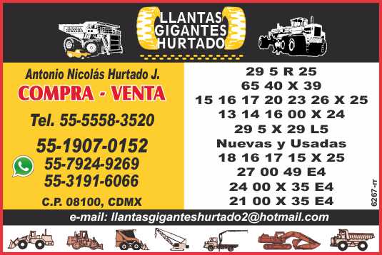 Llantas Gigantes Hurtado, llantas para maquinaria pesada, compra y venta, neumaticos. 