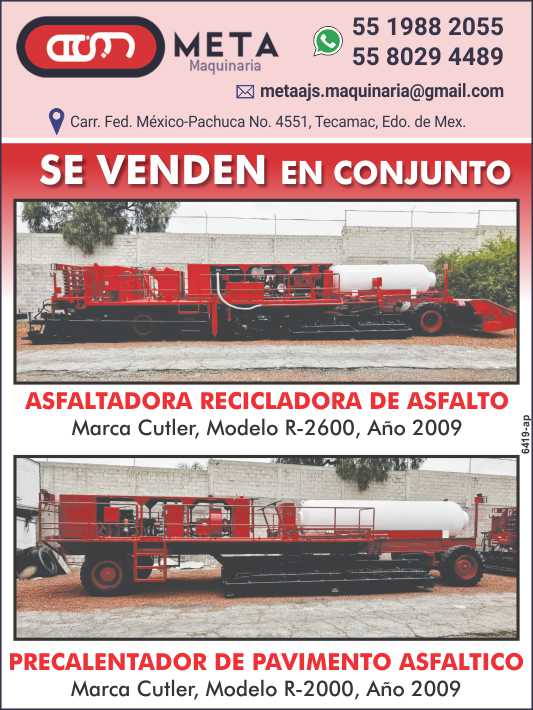 ASFALTADORA Recicladora de Asfalto, marca Cutler, Modelo R-2600, Año 2009. PRECALENTADOR de Pavimento Asfaltico, marca Cutler, Modelo R-2000, Año 2009. SE VENDEN EN CONJUNTO