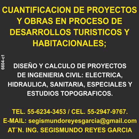 Quantification of Projects and Works in Process of Tourist and Housing Developments. Design and Calculation of Civil Engineering Projects, Surveys Quantification of Projects and Works in Process of Tourist and Housing Developments. Design and Calculation of Civil Engineering Projects, Surveys