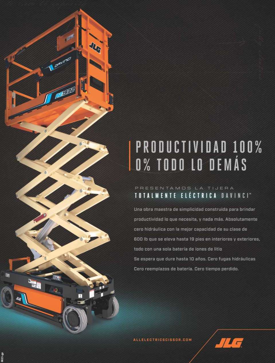 Scissor Lift up to 19 feet, and capacity up to 600 lbs. Fully electric, zero hydraulic, and a lithium ion battery that lasts up to 10 years. Scissor Lift up to 19 feet, and capacity up to 600 lbs. Fully electric, zero hydraulic, and a lithium ion battery that lasts up to 10 years.