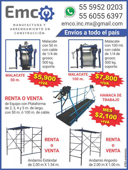 Winches, scaffolding, rental or sale of equipment with a platform of 2, 3, 4, 5m long with 50m or 100m of cable, shipping to the whole country Winches, scaffolding, rental or sale of equipment with a platform of 2, 3, 4, 5m long with 50m or 100m of cable, shipping to the whole country