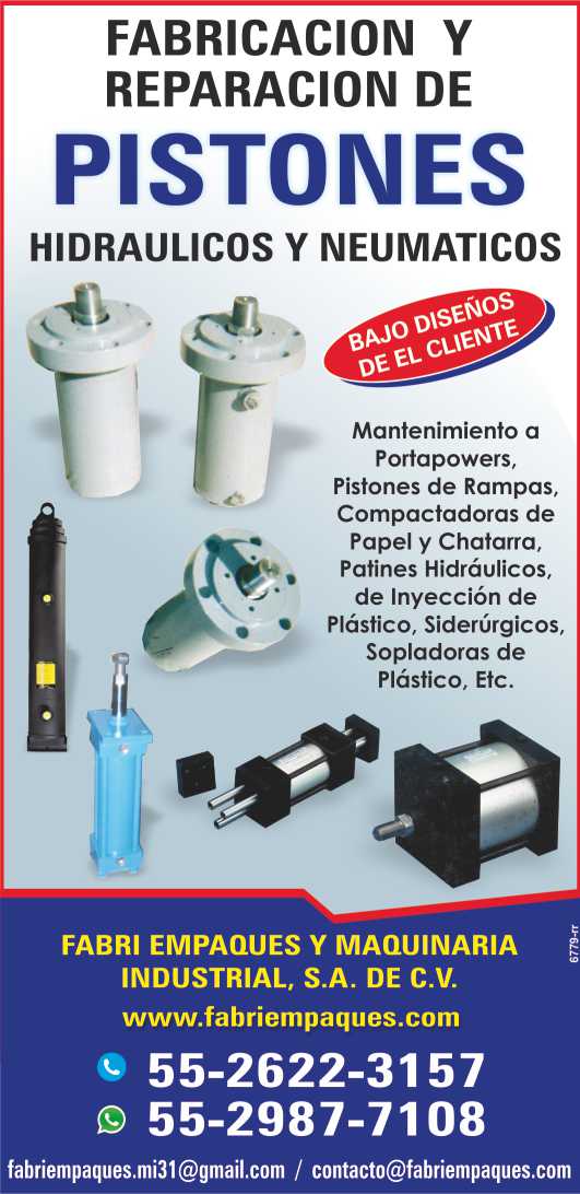 Fabricacion y Reparacion de Pistones Hidraulicos y Neumaticos. Mantenimiento a Portapowers, Pistones de Rampas, Compactadoras de Papel y Chatarra, Patines Hidraulicos, Siderurgicos, Sopladoras, etc.