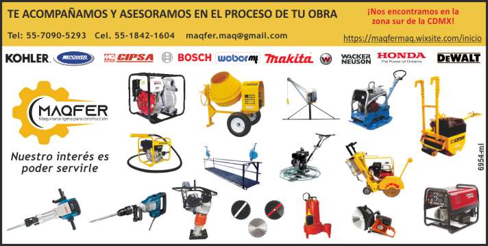 Plataformas de elevacion, malacates, apisonadoras, bailarinas, martillos, vibradores a gasolina, discos de diamante, rodillos vibratorios, rotomartillos, generadores de energia, asesoria de obra Plataformas de elevacion, malacates, apisonadoras, bailarinas, martillos, vibradores a gasolina, discos de diamante, rodillos vibratorios, rotomartillos, generadores de energia, asesoria de obra