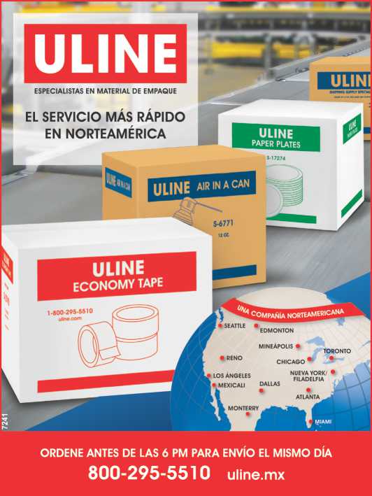 ULINE tiene todos los productos en existencia.Mas de 34,000 Productos para Construccion y Empaque.Mas de 2,750 Productos de Seguridad.Material de Empaque. Productos Basicos Para El Almacen y mucho mas ULINE tiene todos los productos en existencia.Mas de 34,000 Productos para Construccion y Empaque.Mas de 2,750 Productos de Seguridad.Material de Empaque. Productos Basicos Para El Almacen y mucho mas