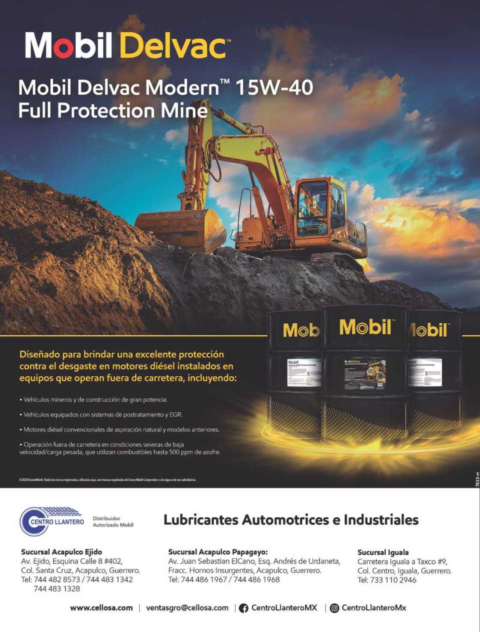 LUBRICANTES Mobil Delvac Modern 15W-40 Full Protection Mine. Diseñados para brindar una excelente proteccion contra el desgaste en motores diesel instalados en equipos que operan fuera de carretera.