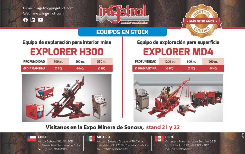 Exploration equipment for inside the mine and on the surface, models that cover depths from 30 meters to 1300 meters at any drilling angle Exploration equipment for inside the mine and on the surface, models that cover depths from 30 meters to 1300 meters at any drilling angle