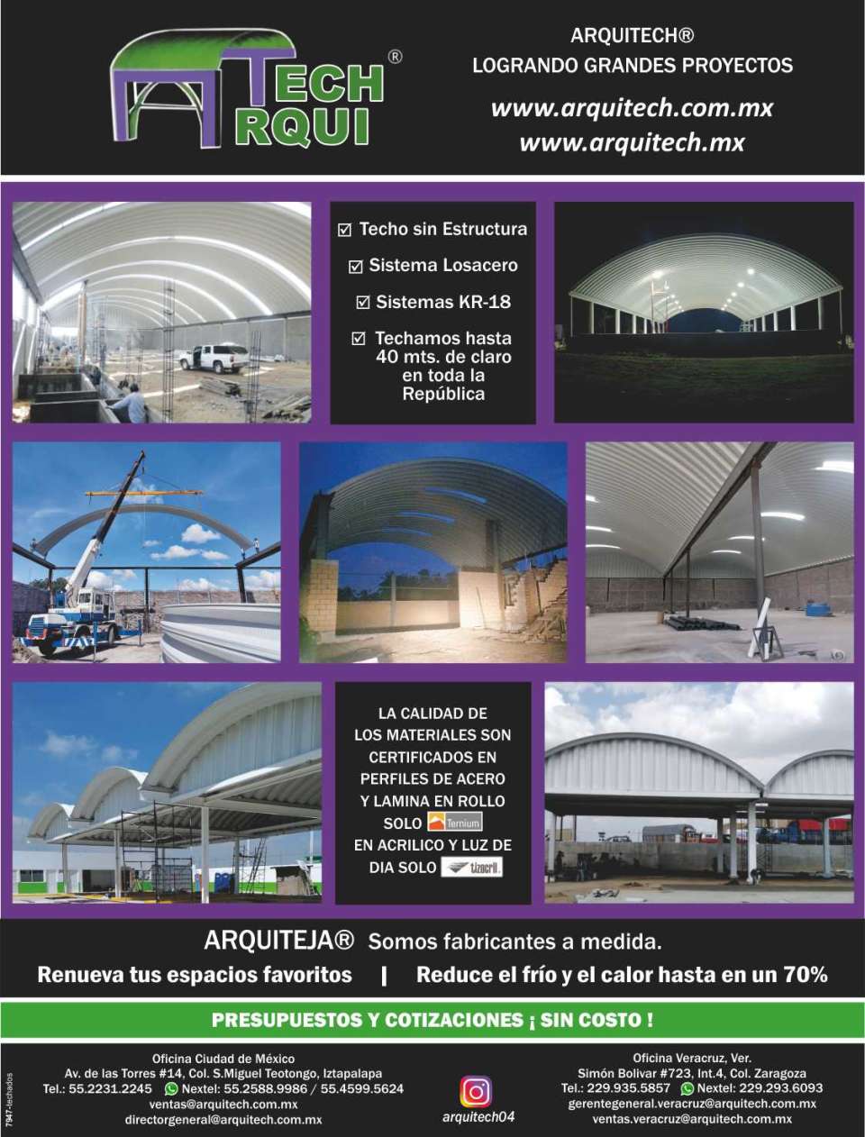 Techos sin estructura, sistema losacero, sistemas KR-18, techamos hasta 40 mts. de claro en toda la Republica, ternium, tizacril Techos sin estructura, sistema losacero, sistemas KR-18, techamos hasta 40 mts. de claro en toda la Republica, ternium, tizacril
