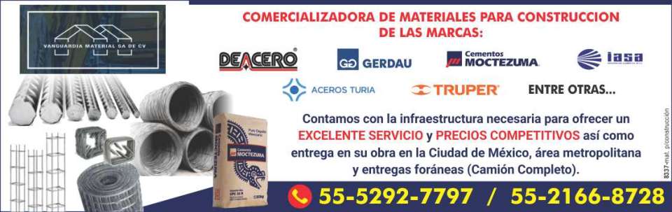 Comercializadora de Materiales para Construccion. Excelente servicio y precios competitivos. Entrega en su obra en Ciudad de Mexico, area metropolitana y entregas foraneas (camion completo).