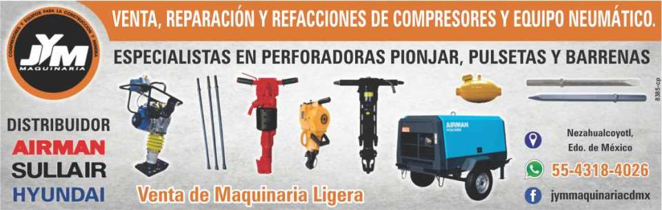Sale, Repair and Spare Parts of Compressors and Pneumatic Equipment. Specialists in Pionjar Drilling Machines, Bracelets and Augers. Distributor: Airman, Sullair, Hyundai. Sale of Light Machinery. Sale, Repair and Spare Parts of Compressors and Pneumatic Equipment. Specialists in Pionjar Drilling Machines, Bracelets and Augers. Distributor: Airman, Sullair, Hyundai. Sale of Light Machinery.