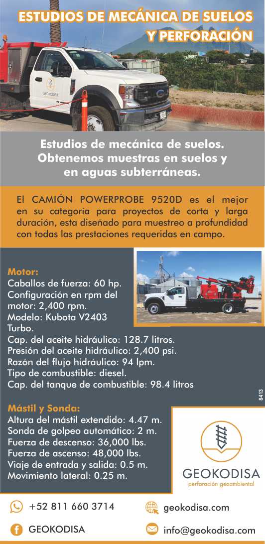 Obtenemos muestras en suelos y en aguas subterraneas. El Camion Powerprobe 9520D, esta diseñado para muestreo a profundidad, con todas las prestaciones requeridas en campo.