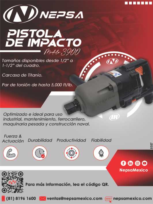 Modelo 3900, Ingersoll Rand. Disponible desde 1/1 a 1 1/2 pulgadas del cuadro. Carcasa de Titanio. Par de Torsion de hasta 5,000 ft/lb. Modelo 3900, Ingersoll Rand. Disponible desde 1/1 a 1 1/2 pulgadas del cuadro. Carcasa de Titanio. Par de Torsion de hasta 5,000 ft/lb.