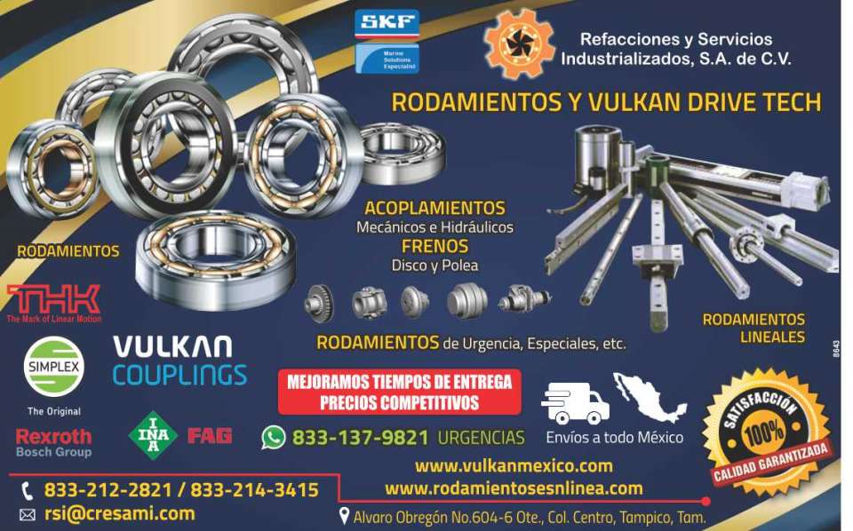 Rodamientos y Vulkan drive tech, acoplamientos mecanicos e hidraulicos, frenos, disco y polea, rodamientos lineales Rodamientos y Vulkan drive tech, acoplamientos mecanicos e hidraulicos, frenos, disco y polea, rodamientos lineales