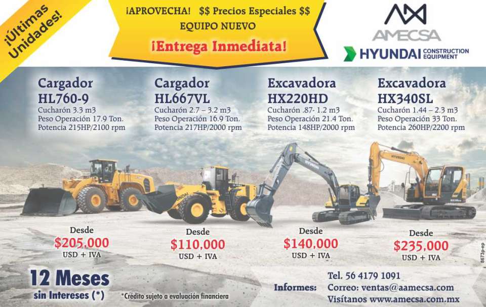 Aprovecha PRECIOS ESPECIALES. EQUIPO NUEVO. Entrega inmediata. Cargador HL760- 9, Cargador HL667VL, Excavadora HX220HD, Excavadora HX340SL. HYUNDAI 12 MESES SIN INTERESES. Aprovecha PRECIOS ESPECIALES. EQUIPO NUEVO. Entrega inmediata. Cargador HL760- 9, Cargador HL667VL, Excavadora HX220HD, Excavadora HX340SL. HYUNDAI 12 MESES SIN INTERESES.