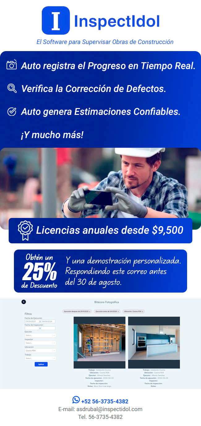 Auto registra el progreso de la obra en tiempo real. -Verifica la correccion de defectos. -Auto genera estimaciones confiables. ¡ Y mucho mas ! Licencias anuales desde $9,5 Auto registra el progreso de la obra en tiempo real. -Verifica la correccion de defectos. -Auto genera estimaciones confiables. ¡ Y mucho mas ! Licencias anuales desde $9,5