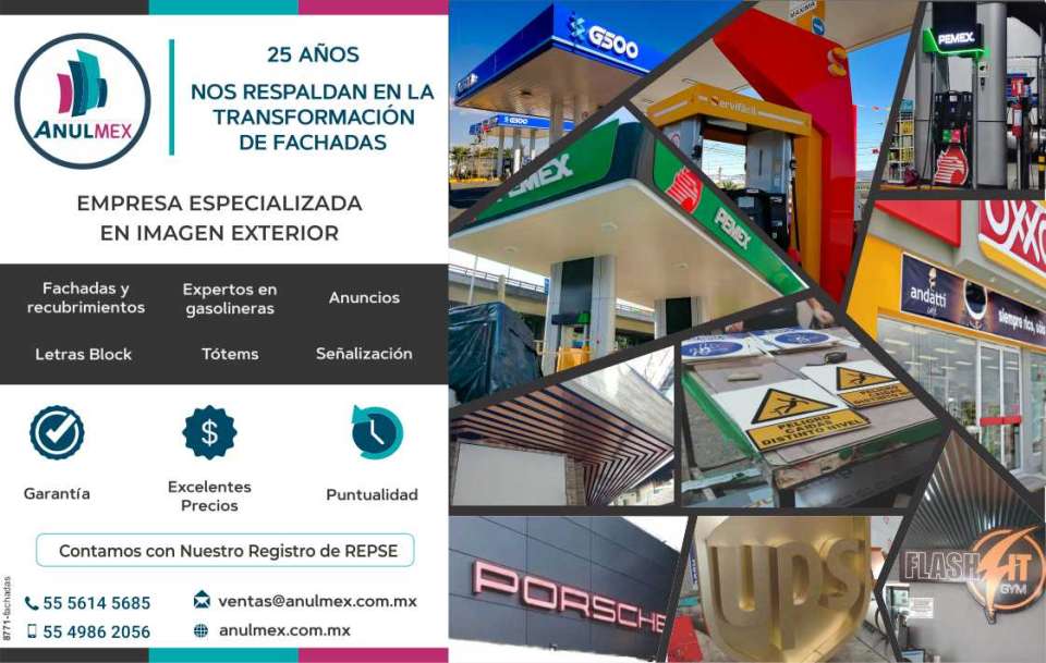 Especialistas en Imagen Exterior. Fachadas y Recubrimientos, Expertos en Gasolineras, Anuncios, Letras Block, Señalizacion, Totems. Contamos con Registro REPSE. Especialistas en Imagen Exterior. Fachadas y Recubrimientos, Expertos en Gasolineras, Anuncios, Letras Block, Señalizacion, Totems. Contamos con Registro REPSE.