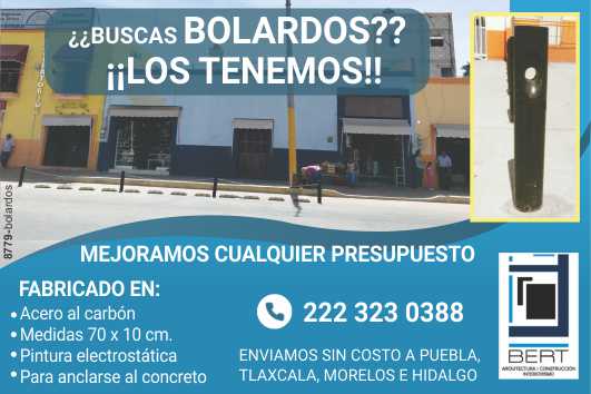 BOLLARDS made of carbon steel, measures 70 x 10 cm. Electrowelded paint, to be anchored to the concrete. We ship free of charge to Puebla, Tlaxcala, Morelos and Hidalgo. We will improve any budget. BOLLARDS made of carbon steel, measures 70 x 10 cm. Electrowelded paint, to be anchored to the concrete. We ship free of charge to Puebla, Tlaxcala, Morelos and Hidalgo. We will improve any budget.