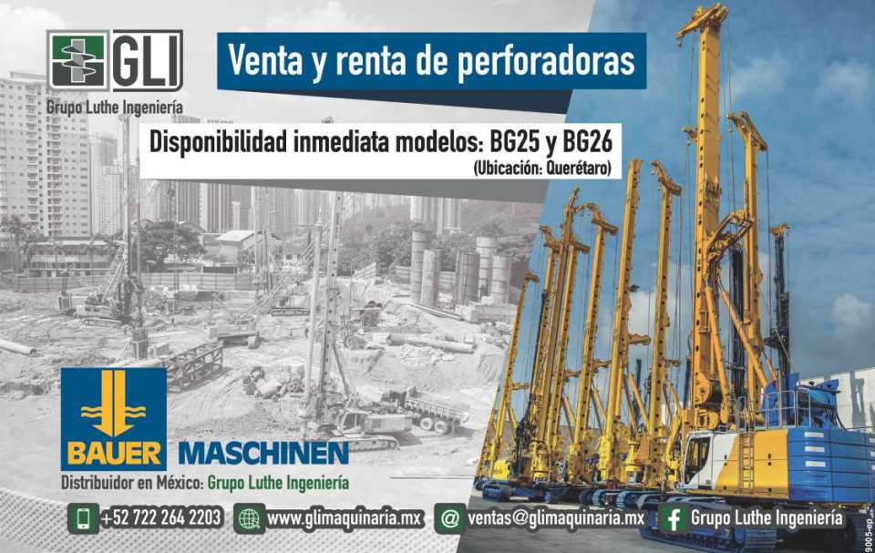 Equipo de Perforacion; Venta y Renta de Perforadoras. Disponibilidad inmediata, modelos: BG25 y BG26 (ubicacion CDMX) BAUER MASCHINEN: Distribuidor en Mexico: Grupo Luthe Ingenieria