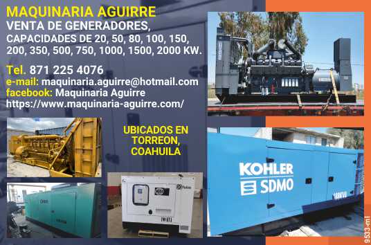 Venta y Renta de generadores, capacidad desde 20 hasta 2000 KW, abiertos o de caseta acustica.