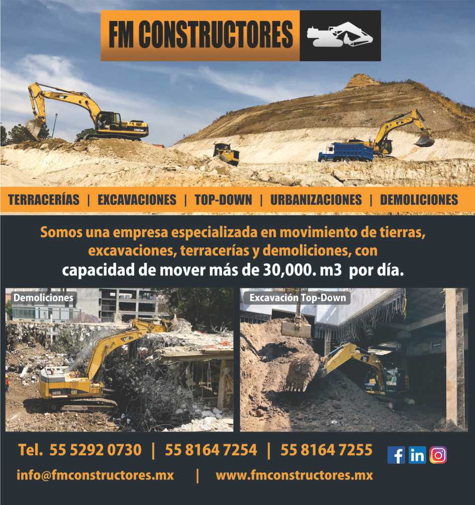 Earthworks, Excavations, Top-Down, Urbanizations, Terracerias, Demolitions. Capacity to move 30,000 m3, per day. Presence in the Metropolitan Area, Puerto Vallarta Earthworks, Excavations, Top-Down, Urbanizations, Terracerias, Demolitions. Capacity to move 30,000 m3, per day. Presence in the Metropolitan Area, Puerto Vallarta