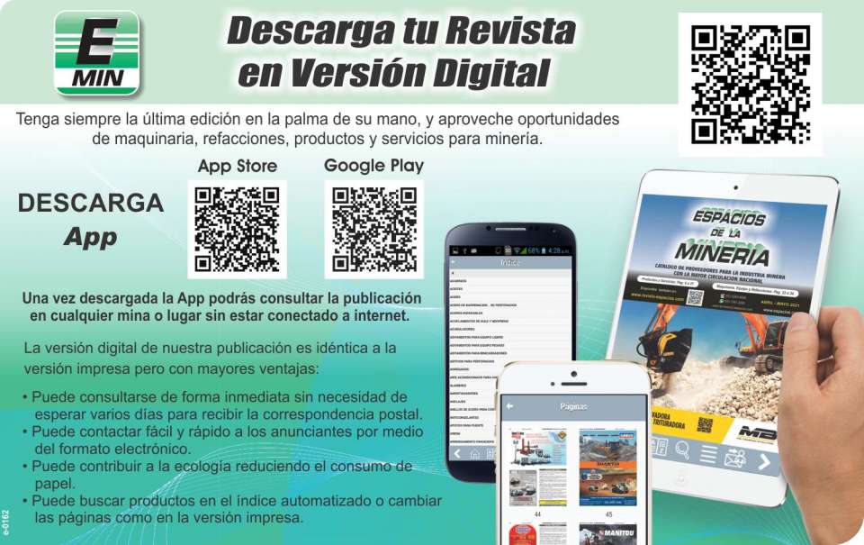 Descargue la APP de la Revista Espacios de la Mineria en version digital. Busque "Revista Mineria" en Google Play o en App Store. Descargue la APP de la Revista Espacios de la Mineria en version digital. Busque "Revista Mineria" en Google Play o en App Store.